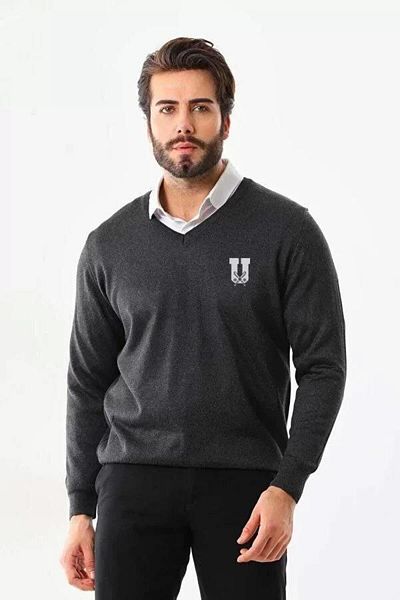modamtn Printed V-Neck Long Sleeve Woven Knitwear - Smoked