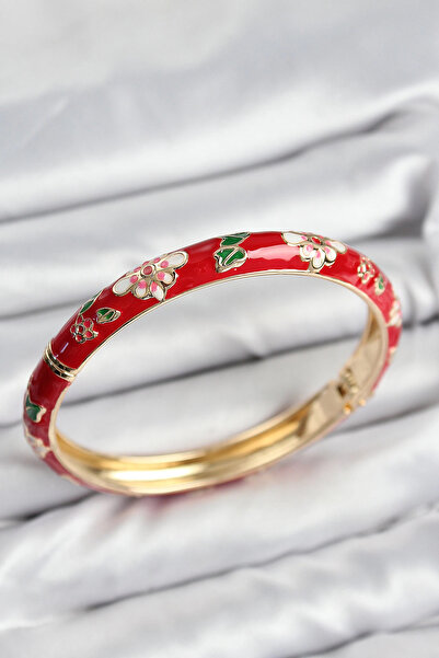 Nacario مي للواردات ®   أصفاد نسائية ذهبية من مينيلي بتصميم زهرة حمراء من النحاس