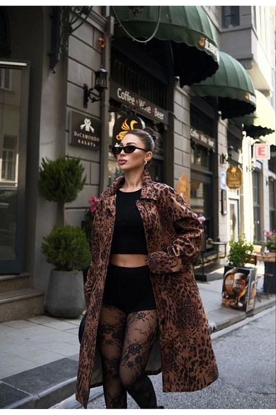 SuQ Leopard Patterned Trench Coat Jacket Coat - Leopard