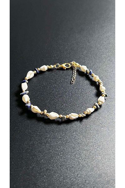 Neon Takı by Atalay Sensitivity Tag and Seashell Anklet 38, Blue - White