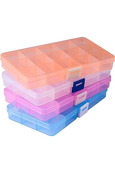 The Bros 4-Pack Bead Storage Boxes, 15-Grid Plastic Jewelry Organizers with A...