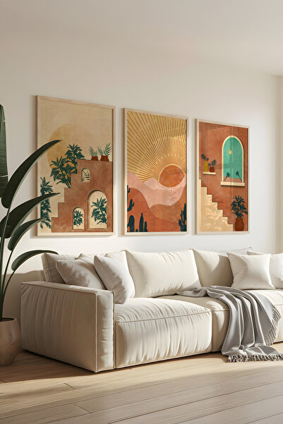 Home Ahşap Çerçeveli 3'lü (Poster + Çerçeve) Tablo Ev Salon Oturma Odası Yata...