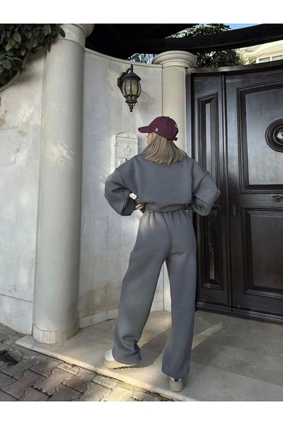 SuQ Wide V-Neck Three Thread Sweat Suit - Smoked