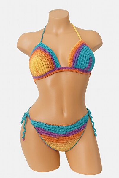 Muhtalif Markalar Colorful Crochet Bikini Set – Rainbow Pattern –