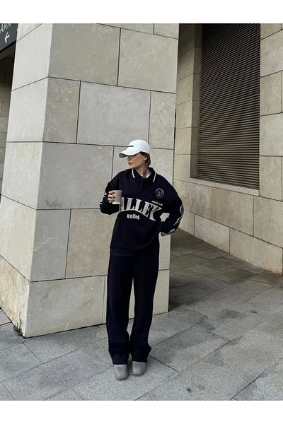 SuQ Three Thread Collar Sweat Baggy Pantalon Suit - Black