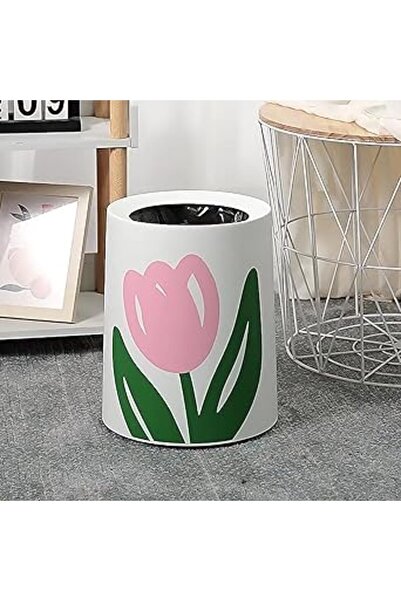 The Bros سلة مهملات كبيرة مفتوحة من الأعلى - سلة مهملات بيضاء عصرية على شكل زهرة التوليب مع سلة داخلية قابلة للإزالة (دائرية)