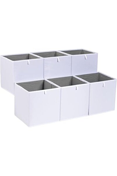 The Bros Collapsible Fabric Storage Cube Organiser Bins, Pack of 6, White, 26...