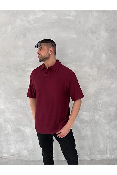 SuQ Collared Placket Short Sleeve T-Shirt - Claret Red