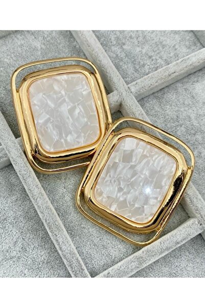 Ayşegülce Takılar beyaz mineli gold detay küpe