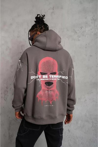 Silerra    Men's Mask Printed Hooded Sweat - Gray