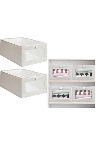 The Bros عبوتان من صناديق تخزين الكتان القابلة للطي - منظمات خزانة كبيرة مع ن...