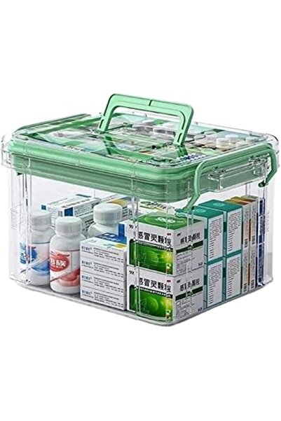 The Bros صندوق تخزين أدوية شفاف مع صينية ومقبض - منظم متعدد الأغراض للمنزل وا...