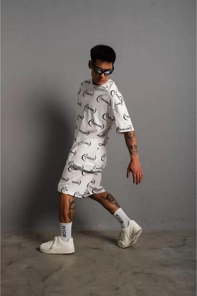 modamtn Men's Printed Double Shorts Set - White
