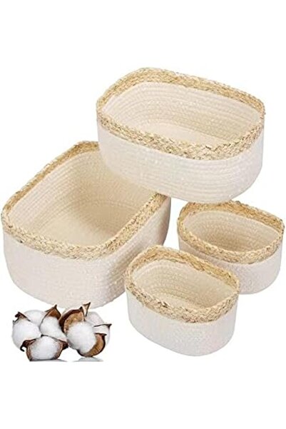 The Bros Set of 4 Braided Cotton Rope Storage Baskets – Decorative Organizers...