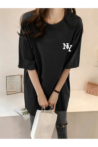 SuQ Women's Fun Letter Ny Printed Crew Neck T-Shirt - Comfortable Polyester, Machine Washable - Summer V