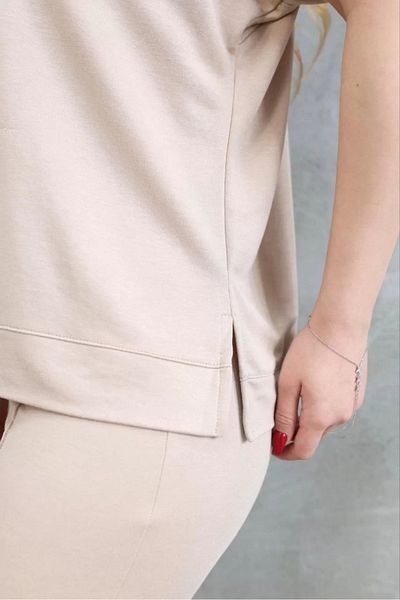 SuQ Osy modal soft textured fabric bicycle collar short sleeve set - beige