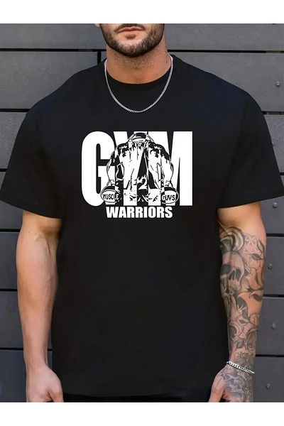 SuQ Wearable in Sports Daily Life Gym Printed Oversize Crew Neck Men's T-Shirt - Black