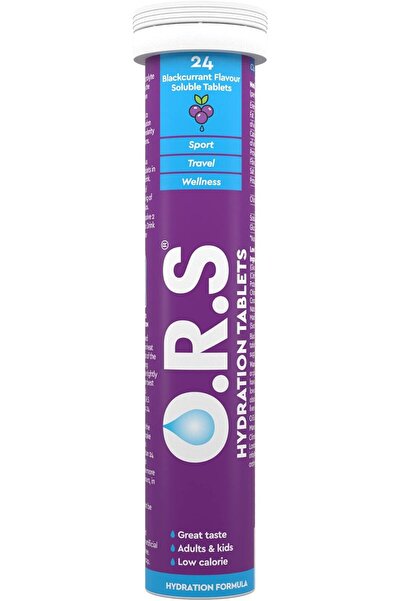 ORS O.R.S Hydration Tablets with Electrolytes, Vegan, Gluten & Lactose Free, Blackcurrant, 24 Tablets