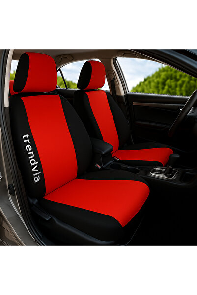 trivexa Front and Rear Orthopedic Strip Auto Seat Cover Set - Red Black Color