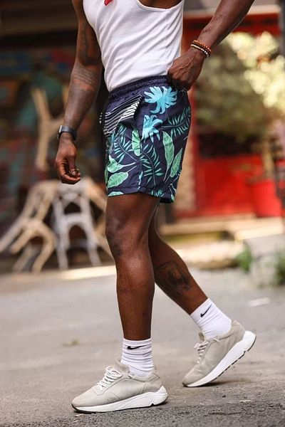 SuQ Men's Palm Patterned Sea Pocket Shorts - Blue