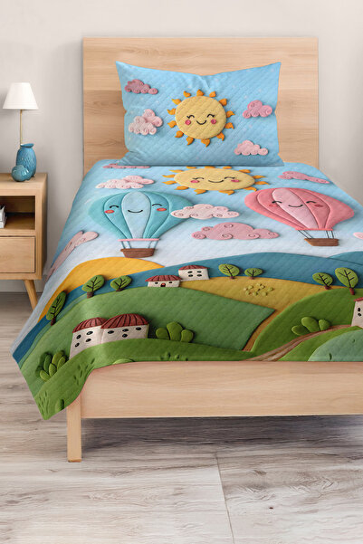 Realhomes مجموعة غطاء سرير بيكيه لغرفة الأطفال والمراهقين مع بالونات ملونة ون...