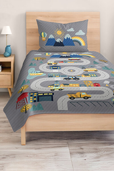 Realhomes مجموعة غطاء سرير بيكيه لغرفة الأطفال والمراهقين باللون الرمادي المن...