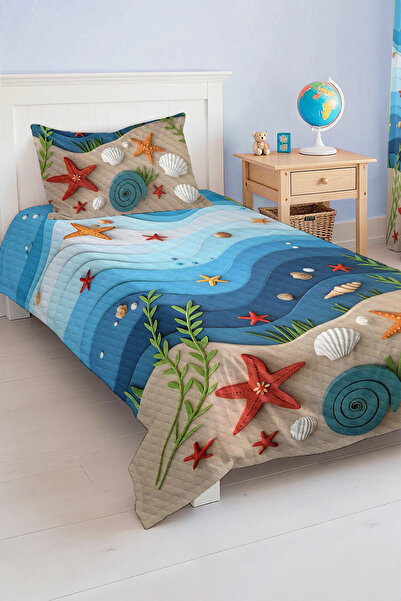 Realhomes مجموعة غطاء سرير منقوش على شكل صدفة البحر والنجمة لغرفة الأطفال وال...