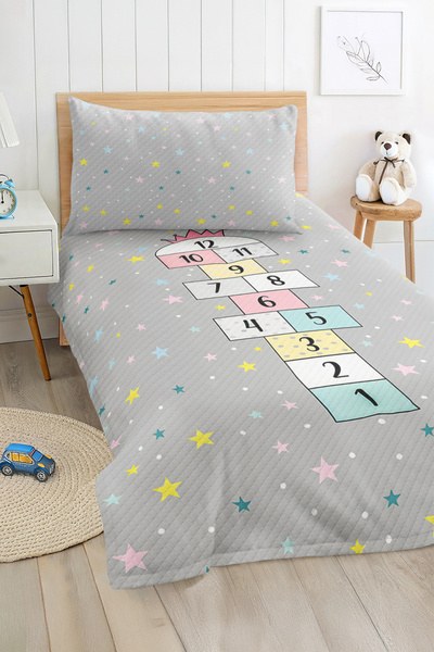 Realhomes مجموعة غطاء سرير بيكيه لغرفة الأطفال والمراهقين بألوان باستيل منقوش...