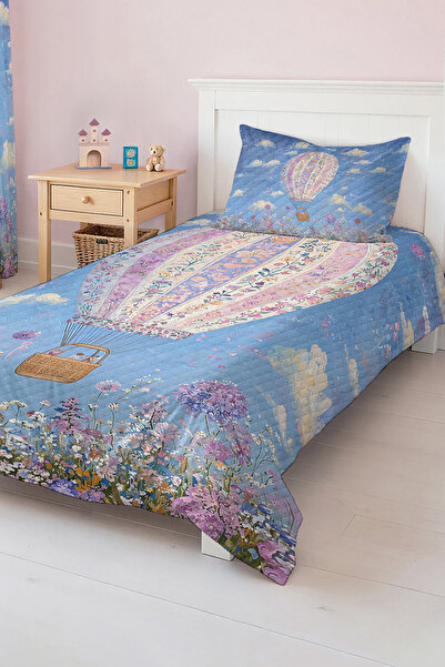 Realhomes مجموعة غطاء سرير بيكيه لغرفة الأطفال والمراهقين بنمط بالونات الزهور