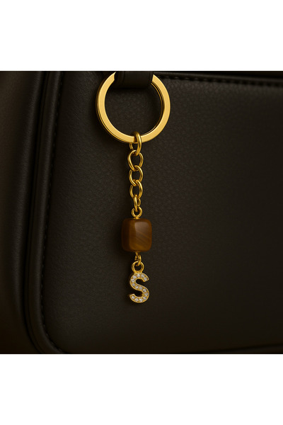 Han Ticarethane Breloc cu ochi de tigru cu litera S cu piatră de culoare aurie