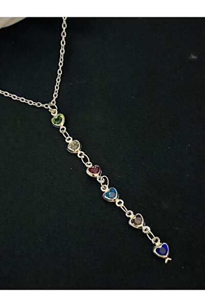 KANERUZ Silver Color Heart Crystal Stone Y Necklace