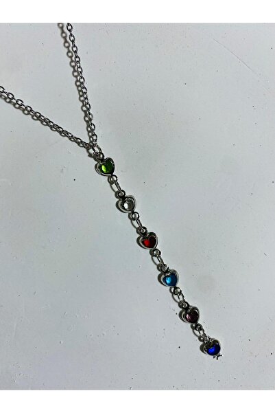 KANERUZ Silver Color Heart Crystal Stone Y Necklace