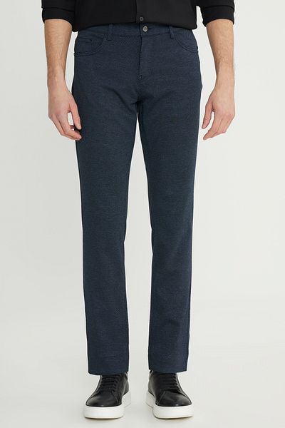 ALTINYILDIZ CLASSICS Men's Navy Blue Slim Fit Slim Fit Diagonal Patterned Side Pocket Trousers