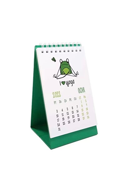 bi'aldım Yoga Takvim Yoga Yapan Kurbaga Turkçe İngilizce 2026 Masa Takvimi Yeşil