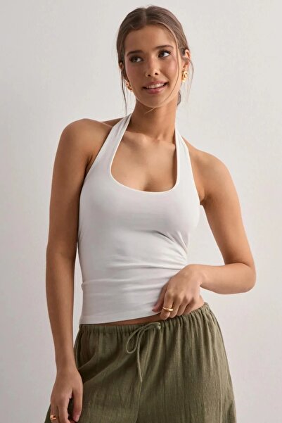 World Fashion Trends EKRU Halter Yaka Crop Top Body EKRU