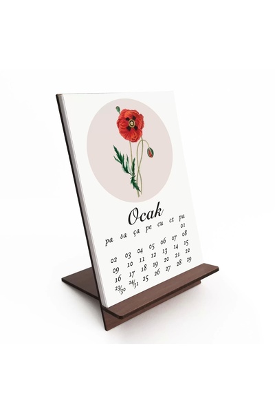 bi'aldım 2026 Çiçekli Takvim, Ahşap Takvim, Çiçek Resimli Masa Takvimi, 2026 ...