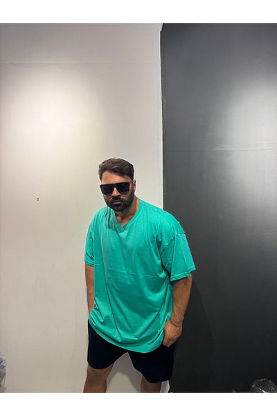 Bas Body FitnessWear تي شيرت من القطن الممشط برقبة على شكل حرف V مقاس كبير باللون الفيروزي هو الخيار المفضل للعشاق