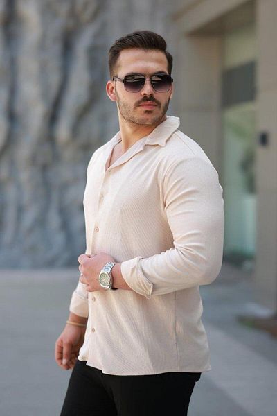 modamtn Men's velvet texture long sleeve shirt