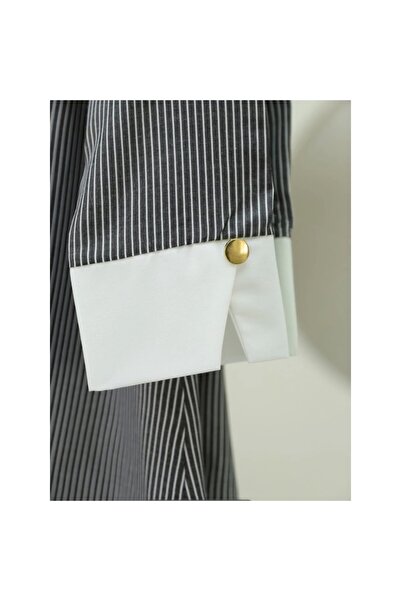 gl00my Striped Lace-Up Buttons Shirt -Black