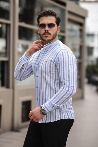 modamtn Men's Striped Judge Collar Shirt