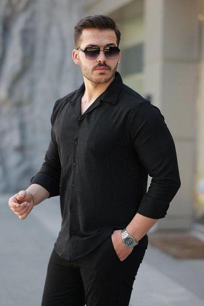 modamtn Men's velvet texture long sleeve shirt