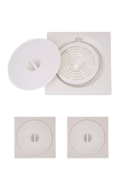 Lawazim BMB 3-Piece Plastic Floor Drain Cover Set 20x20cm with Strainer for Bathroom & Kitchen
