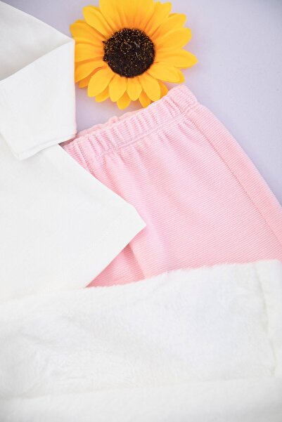 VOY KİDS KIZ BEBEK PELUŞ BOLEROLU 3-6 / 6-9 AY 3'lü ŞIK TAKIM, PELERİNLİ TAKIM