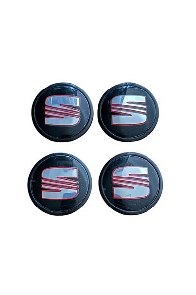 Universal Set 4 capace centrale de roată 61 mm exterior, 56 mm interior compatibile cu jante din aliaj Seat negru roșu