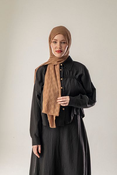 FLEUR SOİE Dama Pattern Cinnamon Muslin Shal