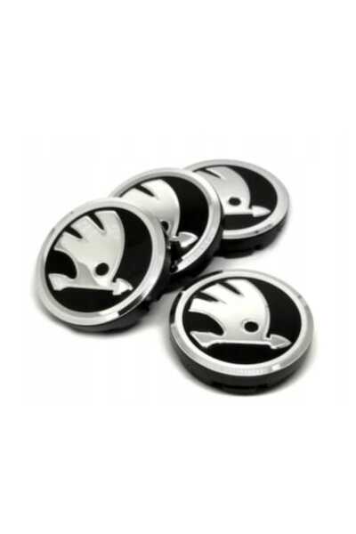 F180 Set 4 center caps for Skoda alloy wheels, Black/Silver, Diameter 56 mm