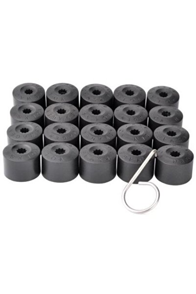 BLACK Set 20 caps for 17mm lug nuts for Volkswagen wheels + metal key