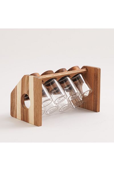 Generic 8 Pcs spices set with acacia wood stand
