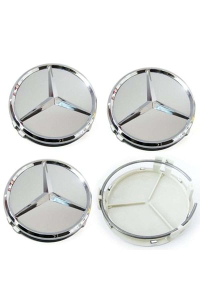 GREY Set 4 capace roti 75mm Mercedes Benz model STAR pentru jante aliaj