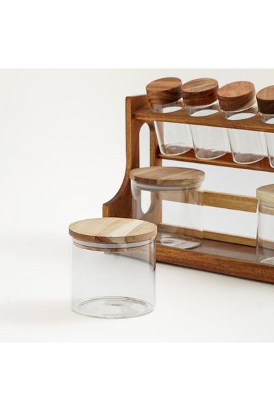 Generic 8 Pcs spices set with acacia wood stand